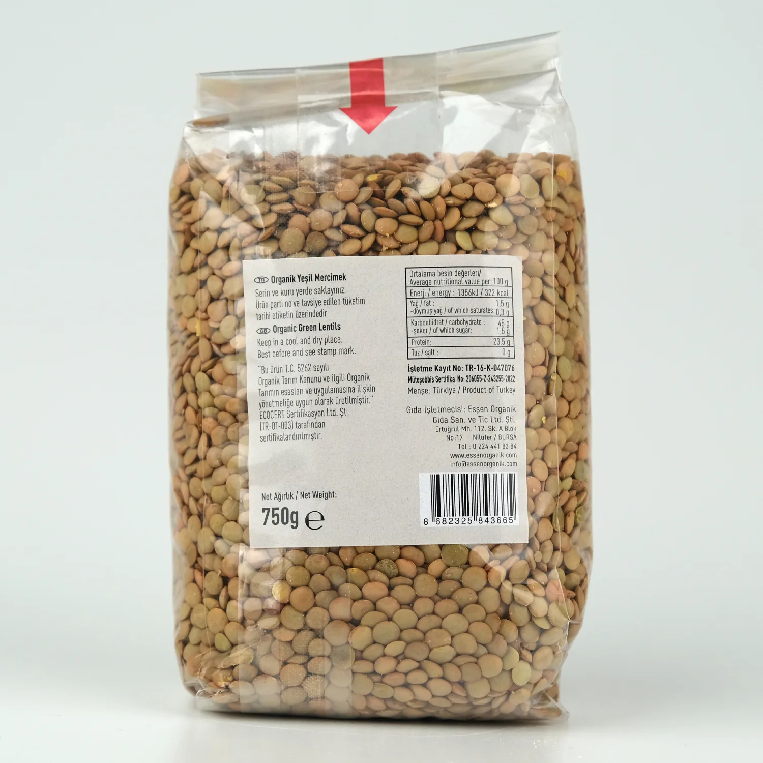 Organik Yeşil Mercimek 750 Gr