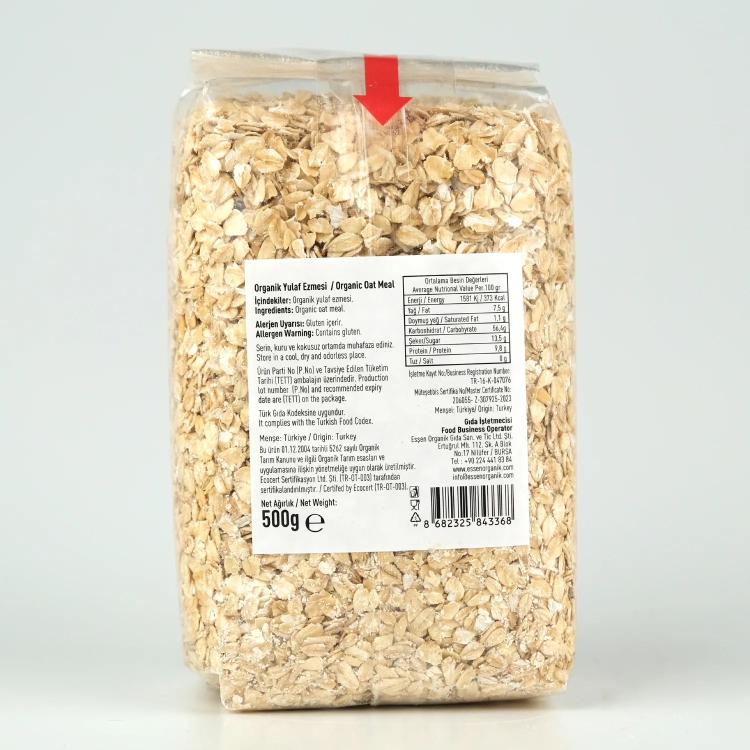Organik Yulaf Ezmesi 500 Gr